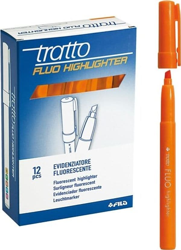 Evidenziatore fluo Highlighter - punta a scalpello - arancio - Tratto - conf. 12 pezzi Cancelleria e prodotti per ufficio/Penne matite scrittura e correzione/Marcatori ed evidenziatori/Marcatori cancellabili a secco e liquidi Eurocartuccia - Pavullo, Commerciovirtuoso.it