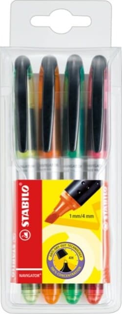 Evidenziatore Stabilo Navigator - punta a scalpello - tratto 1 00 - 4 00 mm - Stabilo - astuccio 4 pezzi Cancelleria e prodotti per ufficio/Penne matite scrittura e correzione/Marcatori ed evidenziatori/Marcatori cancellabili a secco e liquidi Eurocartuccia - Pavullo, Commerciovirtuoso.it
