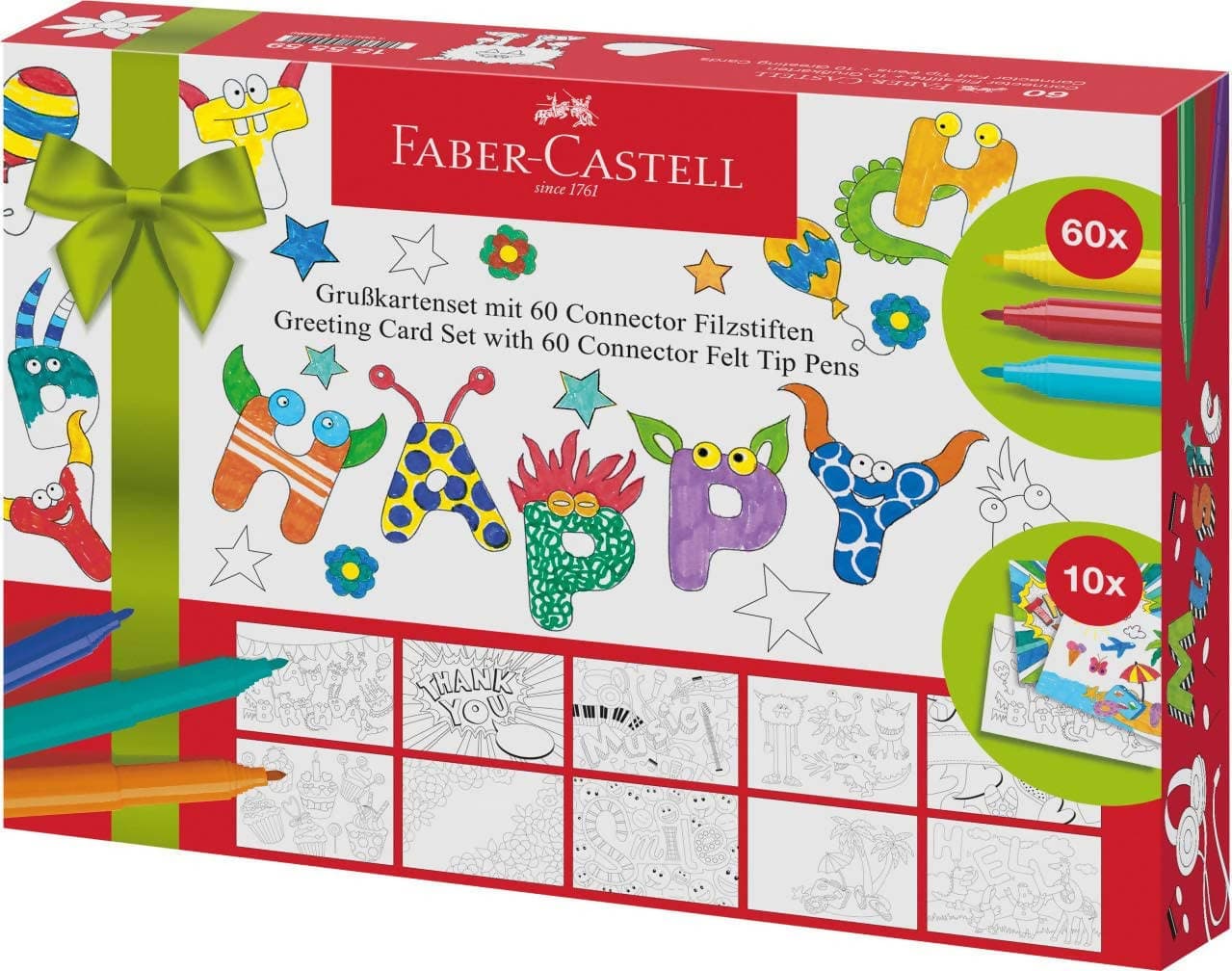 FABER CASTELL Set 10 cartoline colorabili "Greeting Cards" con 60 pennarelli Connector in Pennarelli per disegno Cartoleria Soluzione - Milazzo, commercioVirtuoso.it