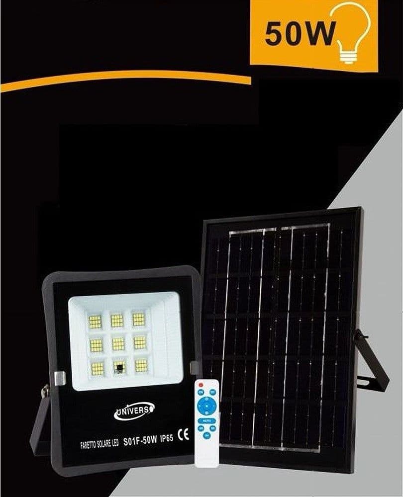 FARETTO FARO LED SOLARE 50 W TELECOMANDO IP65 LUCE BIANCA FREDDA 6500K S01F-50W in Proiettori Trade Shop italia - Napoli, commercioVirtuoso.it