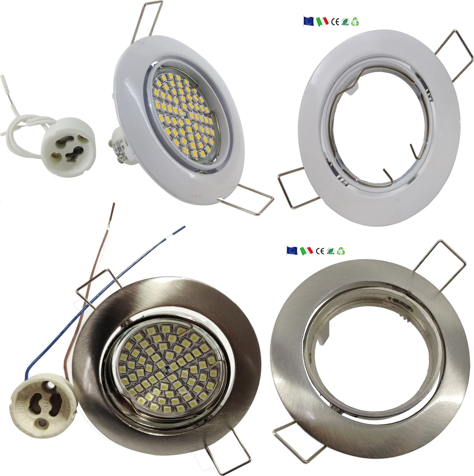 FARETTO INCASSO 5W LAMPADINA LED GU10 60 SMD 220V ORIENTABILE ACCIAIO E BIANCO Trade Shop italia - Napoli, Commerciovirtuoso.it