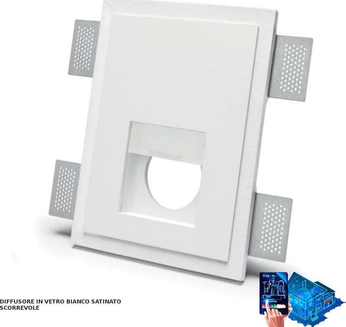 Faretto-incasso-gesso-Belfiore-9010-MIKA-PLUS-4195A-LED-WIRELESS-con-presa-segnapasso-lampada-parete