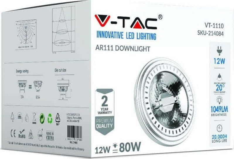 FARETTO LED AR111 DA INCASSO 12W SPOTLIGHT PAR DOWNLIGHT COB V-TAC VT-1110 Illuminazione/Illuminazione per esterni/Luci per sentieri Zencoccostore - Formia, Commerciovirtuoso.it