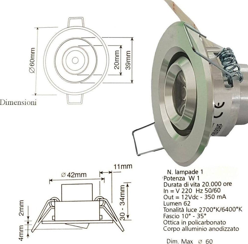 Faretto Luce Calda A Led Mini 1 W Spot Orientabile Alette Segnapasso Con Driver Casa, arredamento e bricolage > Illuminazione da interno > Faretti per interno Trade Shop italia - Napoli, Commerciovirtuoso.it