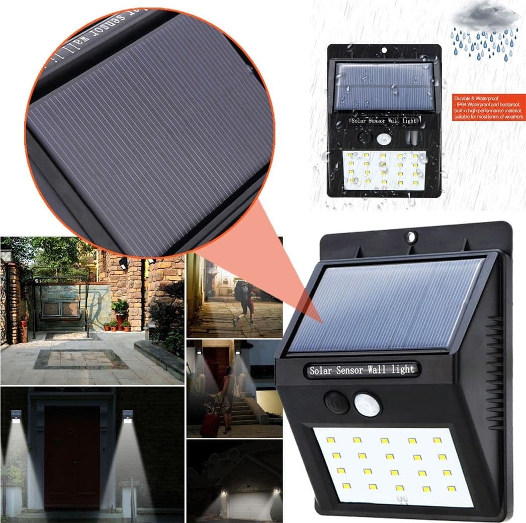 FARO 20 LED CON PANNELLO SOLARE RICARICABILE E SENSORE DI MOVIMENTO PER ESTERNO Illuminazione/Illuminazione per esterni/Proiettori Trade Shop italia - Napoli, Commerciovirtuoso.it