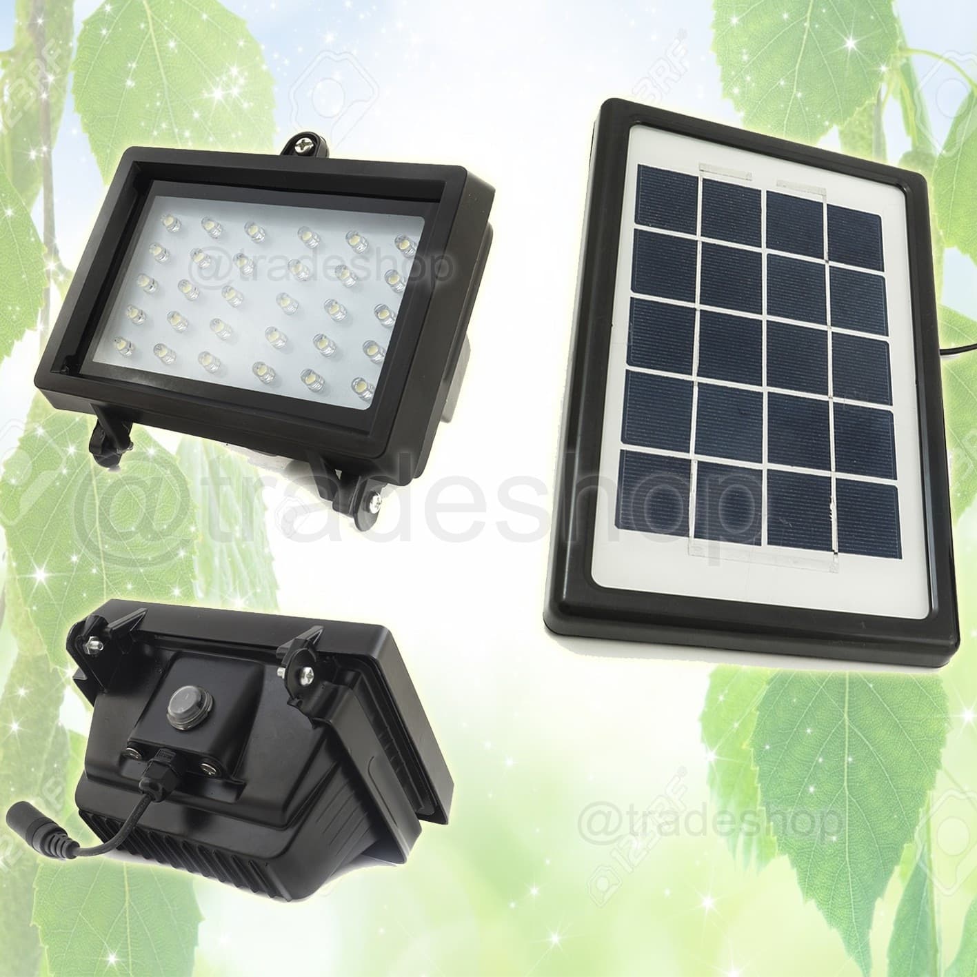 FARO FARETTO 30 LED ENERGIA SOLARE PANNELLO BATTERIA RICARICABILE IP65 3W 5V Illuminazione/Illuminazione per esterni/Proiettori Trade Shop italia - Napoli, Commerciovirtuoso.it