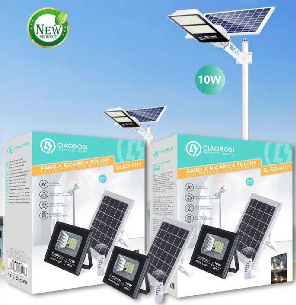 Faro Faretto Led Pannello A Ricarica Solare 10 W Ip67 Con Telecomando Gled-8117 Illuminazione/Illuminazione per esterni/Proiettori Trade Shop italia - Napoli, Commerciovirtuoso.it