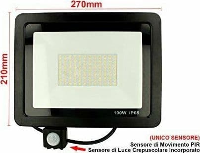 Faro LED 100W Faretto Slim Con Sensore Movimento PIR luce fredda 6000k IP66 Illuminazione/Illuminazione per esterni/Proiettori Zencoccostore - Formia, Commerciovirtuoso.it