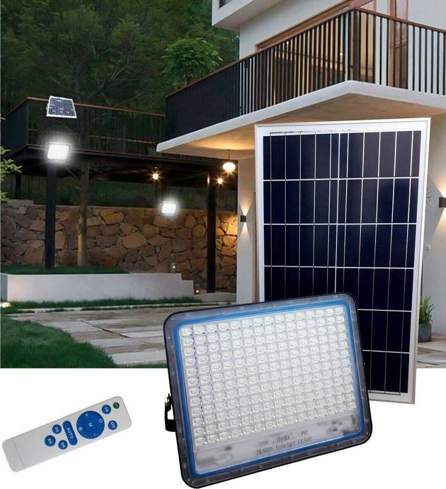 Faro-Led-Con-Pannello-Solare-Crepuscolare-Da-300w-+-Telecomando-Fb-58300