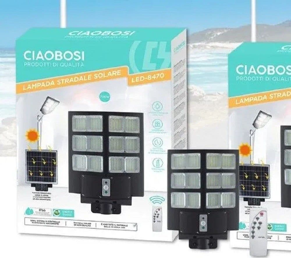 Faro Led Lampione Stradale 700w Pannello Solare Sensore Crepuscolare Ip67 Led-8470 Illuminazione/Illuminazione per esterni/Lampioni Trade Shop italia - Napoli, Commerciovirtuoso.it
