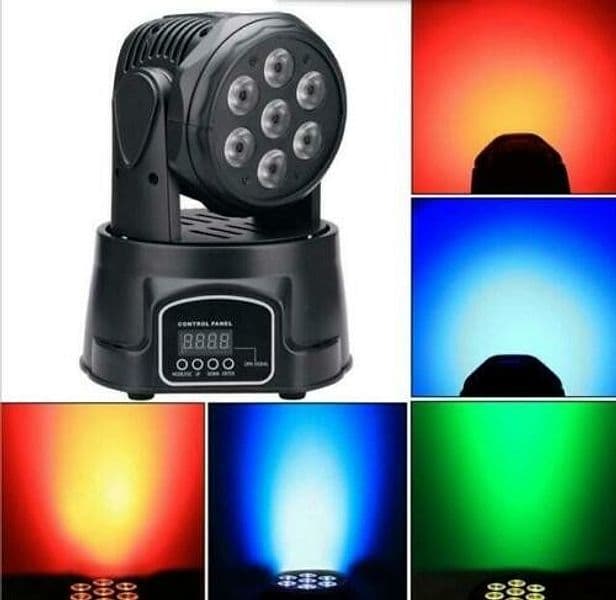 Faro Strobo RGB DJ Faretto 7 LED X 10W testa rotante 360° Colori Eeffetto Disco