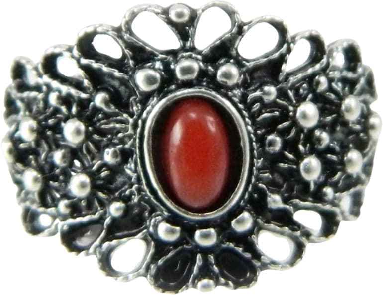 Fede sarda campidanese con corallo aperta argento brunito traforata Misura Regolabile in Anelli Gioielleria Saba - Dolianova, commercioVirtuoso.it