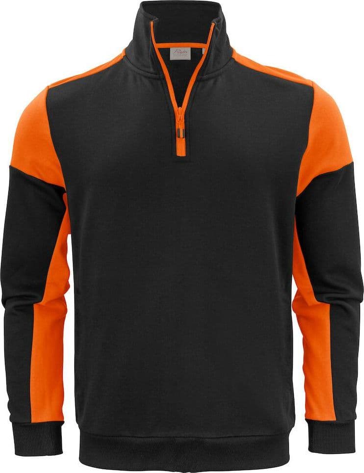 Felpa Bicolore Prime Nero Arancio Felpa Mezza Zip Misto Cotone Organico Poliestere Riciclato Ecosostenibile in Felpe senza cappuccio Dresswork - Como, commercioVirtuoso.it