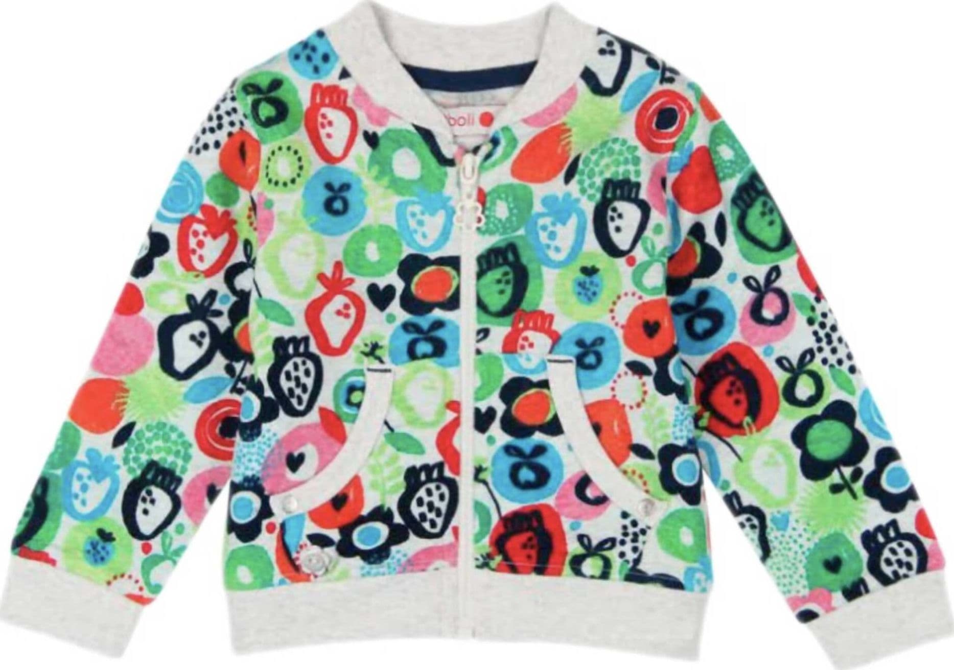Felpa Bimba 100% Cotone Multi Color Grigia Fiori Colorata con Zip Felpa Giacca Senza Cappuccio con Cerniera Fantasia Tasche e Polsini giacchetta baby femmina Piccole Canaglie - Tropea, Commerciovirtuoso.it