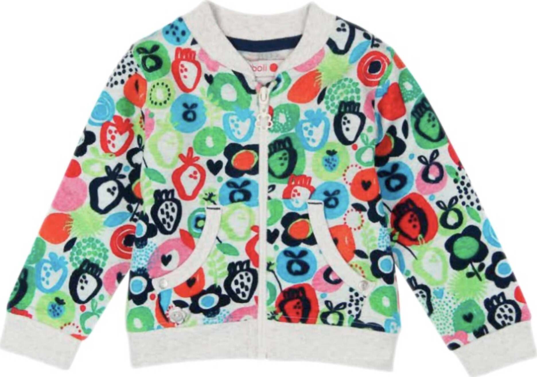 Felpa Bimba 100% Cotone Multi Color Grigia Fiori Colorata con Zip Felpa Giacca Senza Cappuccio con Cerniera Fantasia Tasche e Polsini giacchetta baby femmina Piccole Canaglie - Tropea, Commerciovirtuoso.it