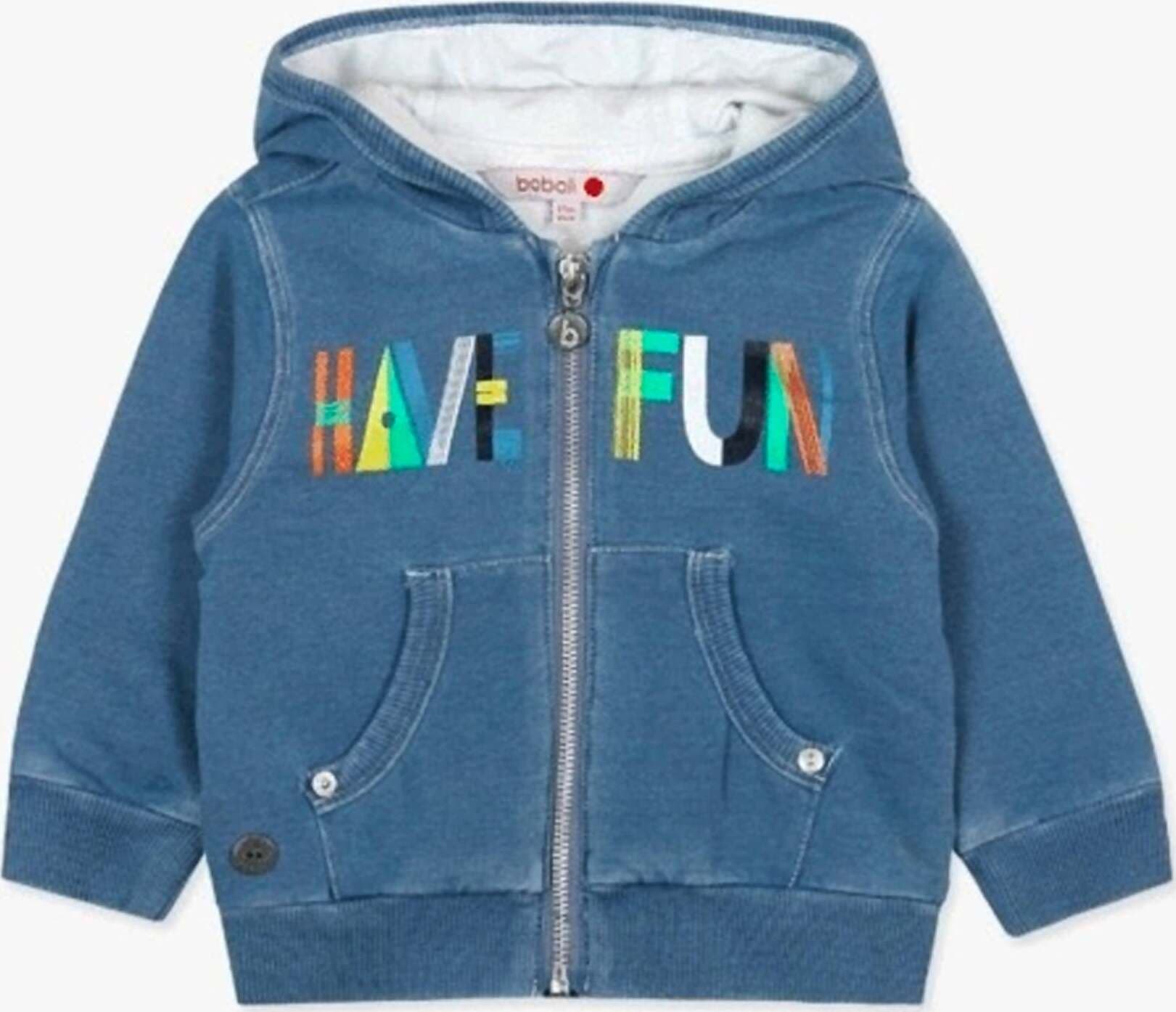Felpa con Cappuccio Estiva Bambino Blu jeans full Zip Felpa in Cotone Maniche Lunghe Stampa Multi Color Tasca Anteriore Bimbo felpa baby maschio Piccole Canaglie - Tropea, Commerciovirtuoso.it