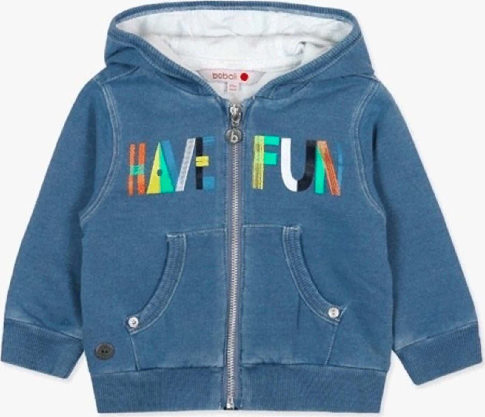 Felpa con Cappuccio Estiva Bambino Blu jeans full Zip Felpa in Cotone Maniche Lunghe Stampa Multi Color Tasca Anteriore Bimbo Boboli
