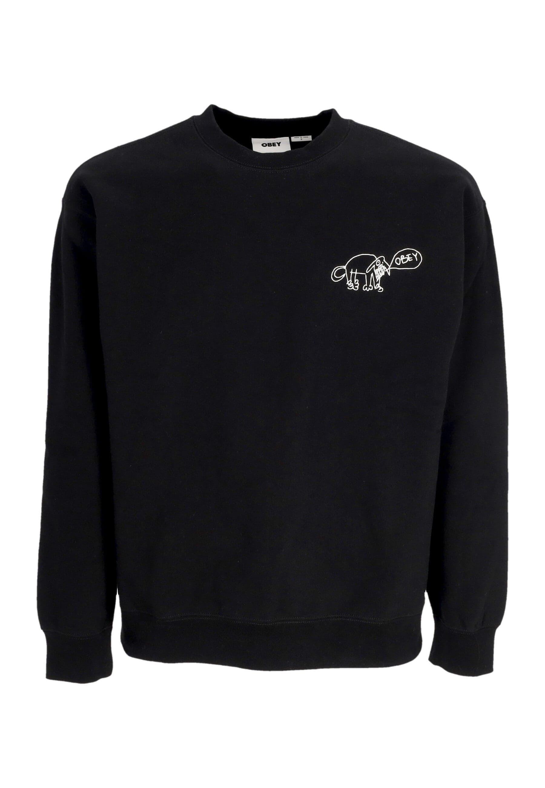 OBEY Felpa Girocollo Uomo Dog Doodle Crew Fleece Black da uomo in Felpe con cappuccio Drestige - Casamassima, commercioVirtuoso.it
