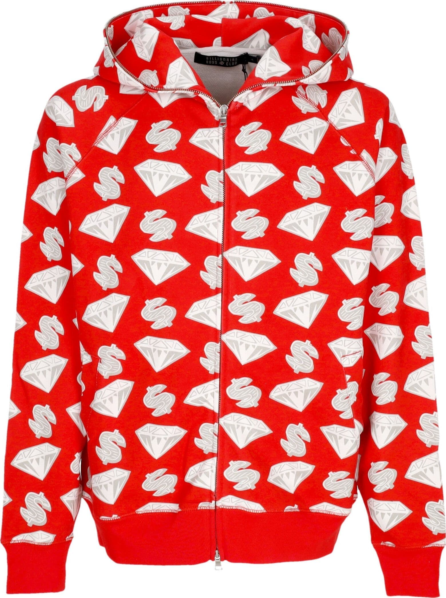 BILLIONAIRE BOYS CLUB Felpa Leggera Cappuccio Zip Uomo Diamonds & Dollars Zip-through Hooded Red da uomo in Felpe con cappuccio Drestige - Casamassima, commercioVirtuoso.it