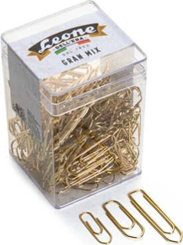 Fermagli ottonati - 125 g - misure assortite - Leone Cancelleria e prodotti per ufficio/Archivio ufficio e accessori per scrivania/Nastri colle elastici e graffette/Graffette molle fermacarte e anelli Eurocartuccia - Pavullo, Commerciovirtuoso.it