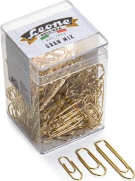 Fermagli ottonati - 125 g - misure assortite - Leone Cancelleria e prodotti per ufficio/Archivio ufficio e accessori per scrivania/Nastri colle elastici e graffette/Graffette molle fermacarte e anelli Eurocartuccia - Pavullo, Commerciovirtuoso.it