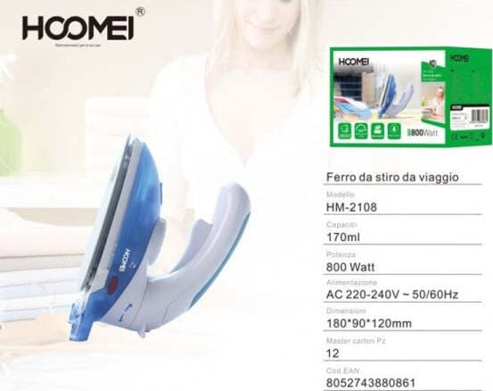FERRO DA STIRO A VAPORE VIAGGIO 800W PIASTRA TEFLON CON MANICO RECLINABILE HM-2108