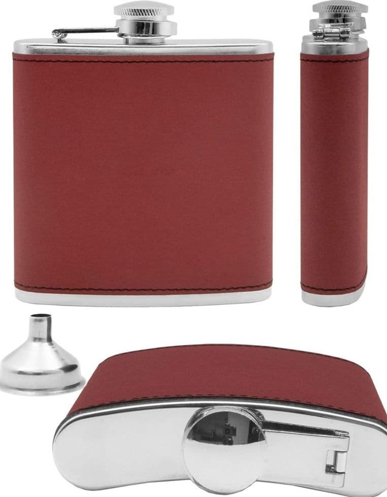 FIASCHETTA IN ACCIAIO INOX DESIGN IN PELLE CON IMBUTO IDEA REGALO 175 ML ROSSO in Fiaschette Trade Shop italia - Napoli, commercioVirtuoso.it
