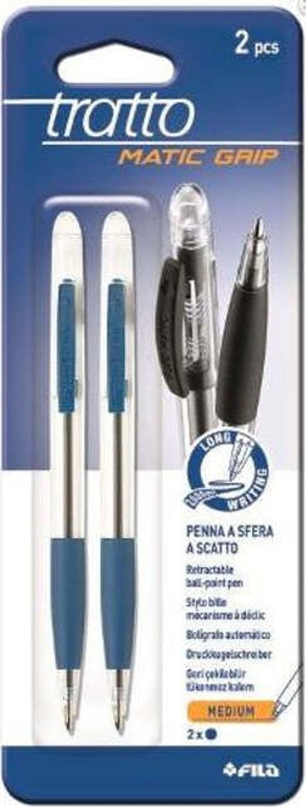 FILA-Penne-a-sfera-TRATTO-MATIC-GRIP-2-pz-inchiostro-Blu-tratto-Medio-0,5-mm