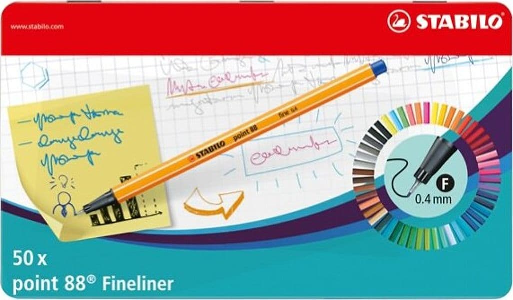Fineliner Point 88 - tratto 0 4 mm - colori assortiti - Stabilo - scatola metallo 50 pezzi Cancelleria e prodotti per ufficio/Penne matite scrittura e correzione/Penne e ricariche/Penne a punta porosa Eurocartuccia - Pavullo, Commerciovirtuoso.it