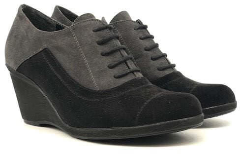 FIORELLA Scarpa allacciata zeppa ecopelle scamosciata nera e grigia in Stivali Calzature Durello - Agna, commercioVirtuoso.it