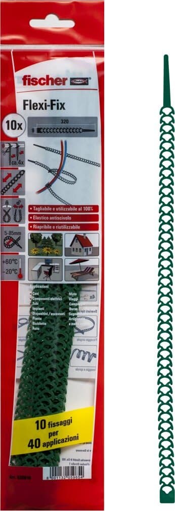 Fischer-Flexi-Fix-538610-Fascette-Elastiche-Giardinaggio-e-Fermacavi,-Riutilizzabili,-Fissaggi-Multipli,-per-Cavi-in-Ordine-di-Tv,-Pc,-Ufficio,-Cablaggio-Elettrico,-Verde