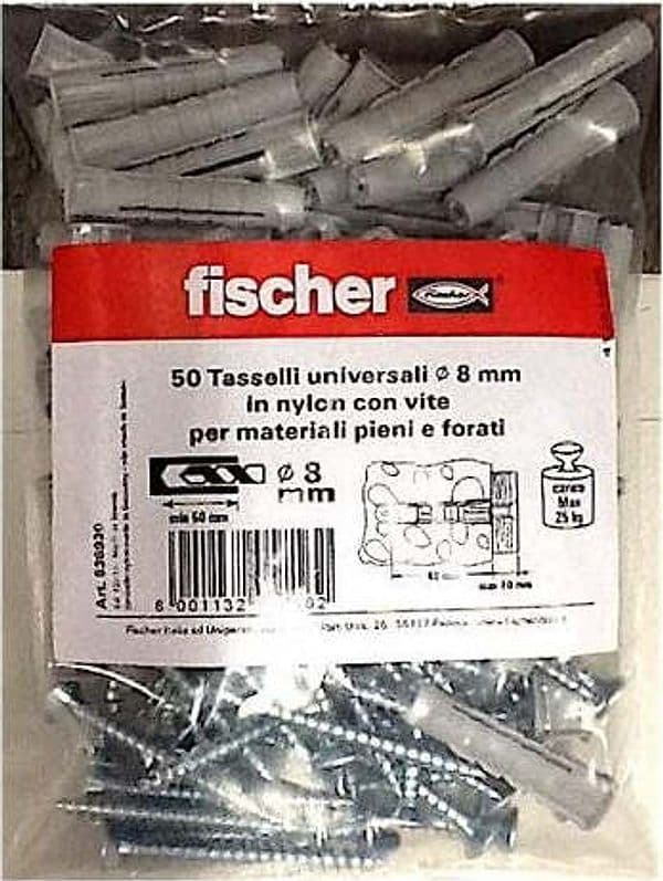 Fischer Kit da 50 Tasselli Plastica con Viti 8mm