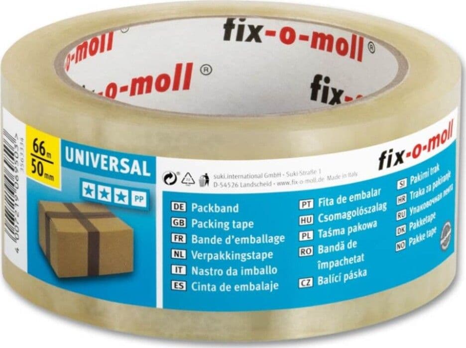 FIX-0-MOLL---66mt-x-50mm---NASTRO-ADESIVO-PER-IMABLLO-PACCHI-UNIVERSALE---COLORE-TRASPARENTE