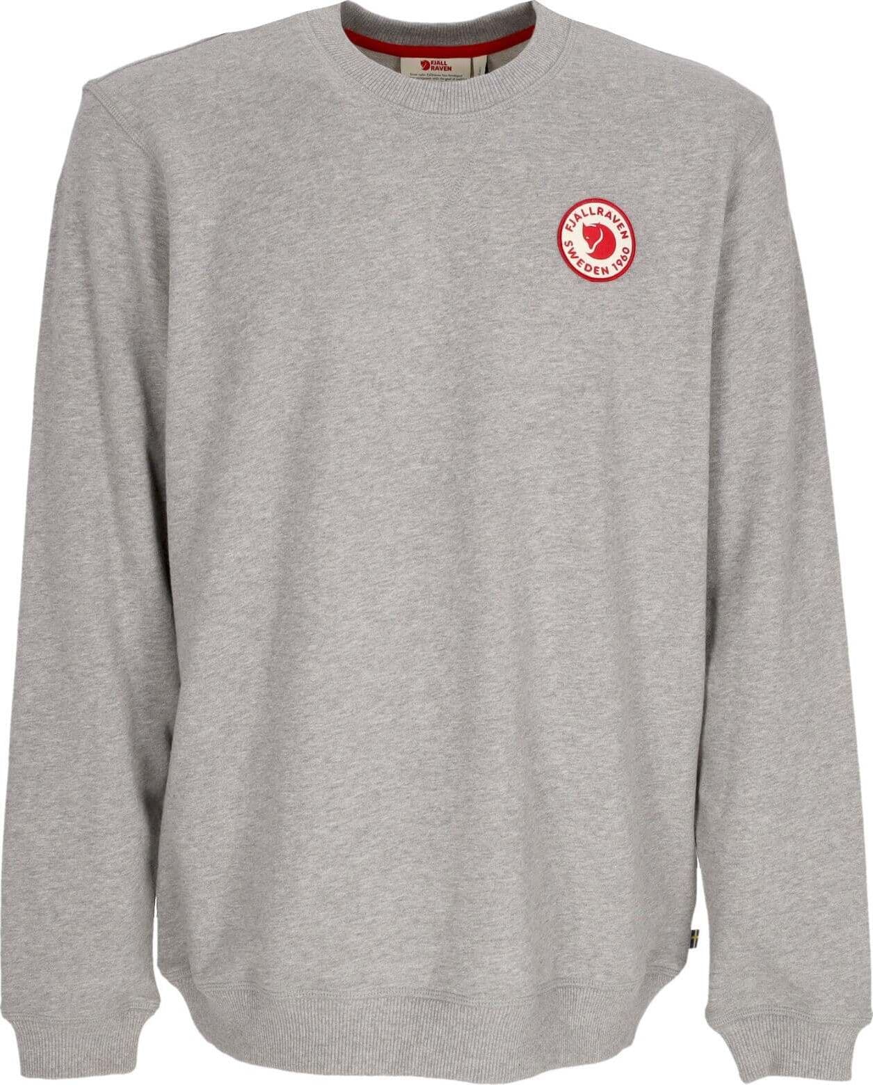 FJALLRAVEN-Felpa-Leggera-Girocollo-Uomo-1960-Logo-Badge-Sweater-Grey-Melange-da-uomo