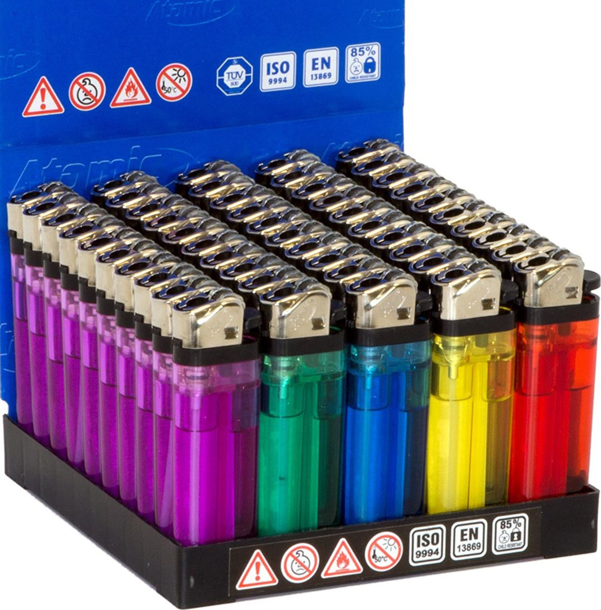 FLAME CLASSIC ACCENDINI TRASPARENTI IN ESPOSITORE DA 50 PEZZI COLORI ASSORTITI