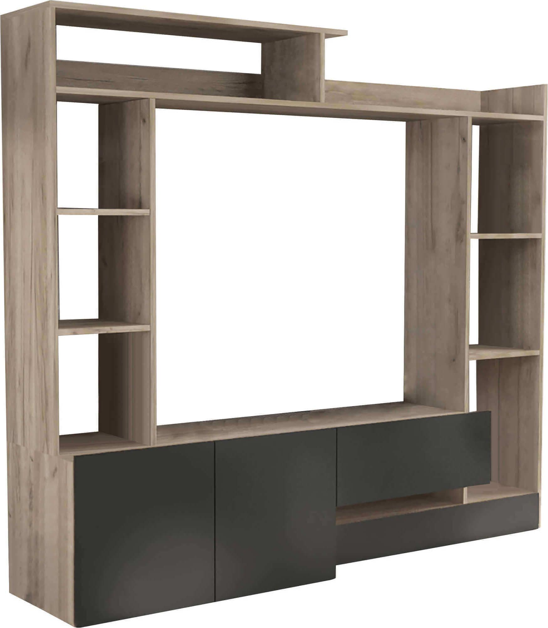 FLORIANO - parete attrezzata soggiorno 180x28/40x165 h Nero