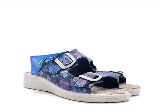 FLY FLOT Ciabatta 2 fibbie blu a fiori in Pantofole Calzature Durello - Agna, commercioVirtuoso.it