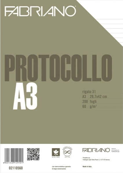 Foglio protocollo - A4 - 1 rigo - 60 gr - Fabriano - conf. 200 pezzi Cancelleria e prodotti per ufficio/Carta blocchi e quaderni/Blocchi appunti taccuini e diari/Blocchi di fogli di ricambio Eurocartuccia - Pavullo, Commerciovirtuoso.it