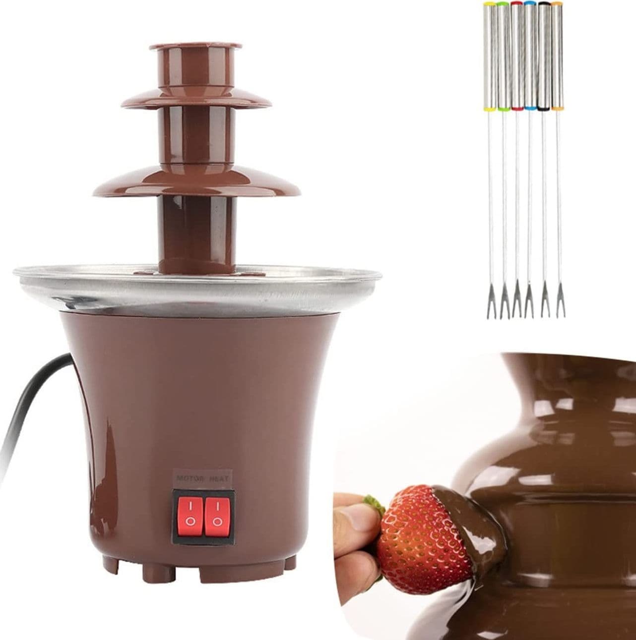 Fontana-Cascata-Di-Cioccolato-Fonduta-Formaggio-Antiaderente-Dolce-Festa-Party