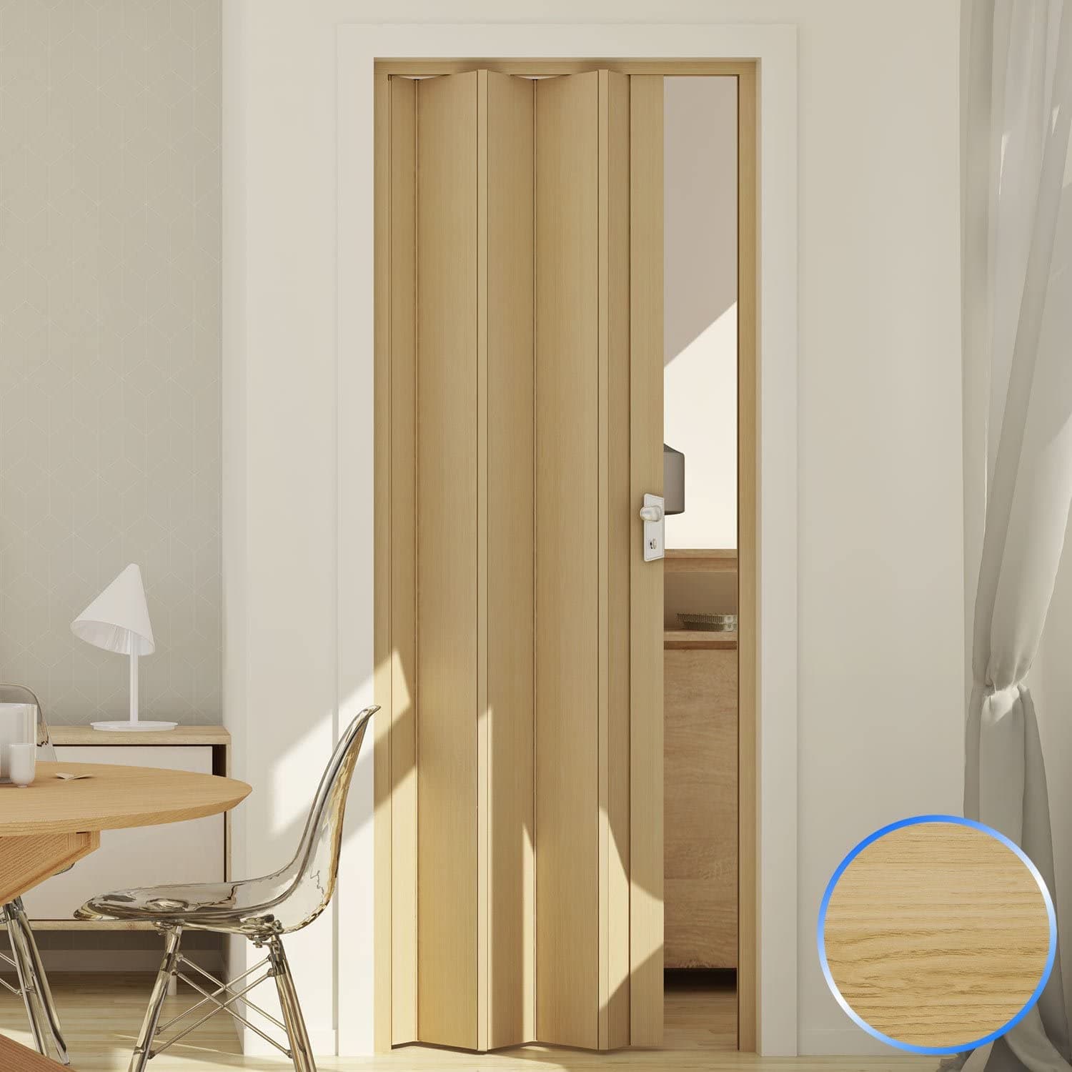 Porta a soffietto 83X214 mod. MAYA colore FAGGIO in KIT incl. Maniglia e serratura - Eternal Parquet