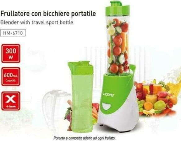 FRULLATORE ELETTRICO TRITATUTTO FRUTTA FRAPPE 0,6LT 300 WATT HOOMEI HM-6710