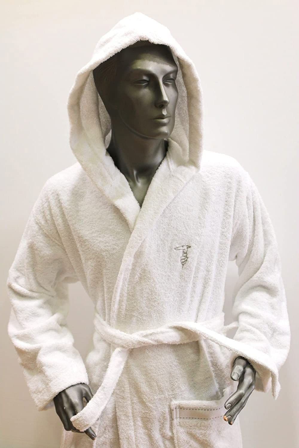Accappatoio Ribbon Trussardi taglia XXL bianco, in spugna di cotone, con cappuccio, tasche e cintura, design elegante e sobrio, Made in Italy.