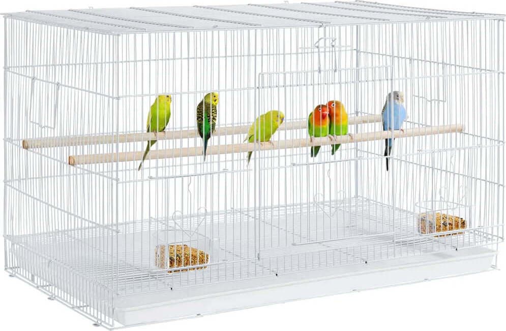 Gabbia-Voliera-Bianca-per-Uccelli-Volatili-Pappagalli-2-Mangiatoie-77.5x46.5x46cm