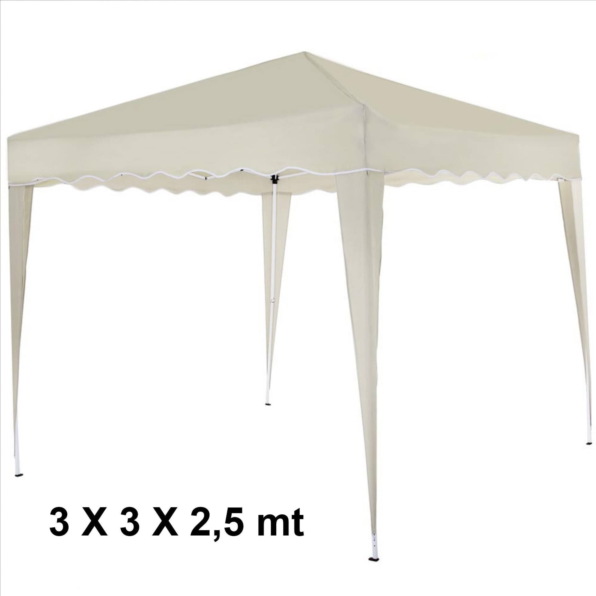 Gazebo-3x3x2,5-Mt-Pieghevole-Ecru-Impermeabile-Richiudibile-Tendone-Giardino
