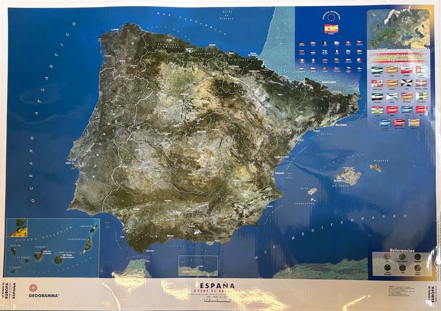 GEOGRAMMA---MAPPA-SPAGNA-CARTA-SATELLITARE-70X100CM-scala-1:1.550.000