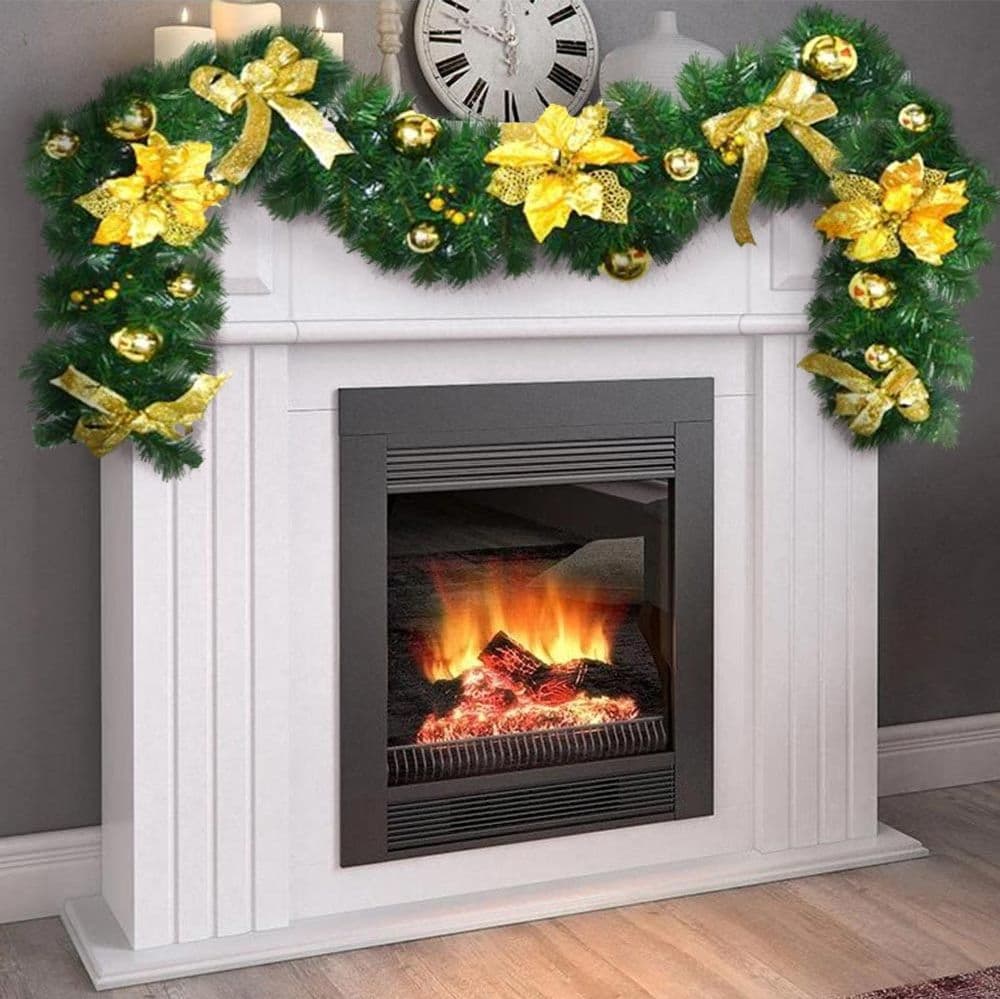 Ghirlanda-Natalizia-Stella-Natale-Fiori-Palline-Fiocchi-200cm-Decorazioni-Oro