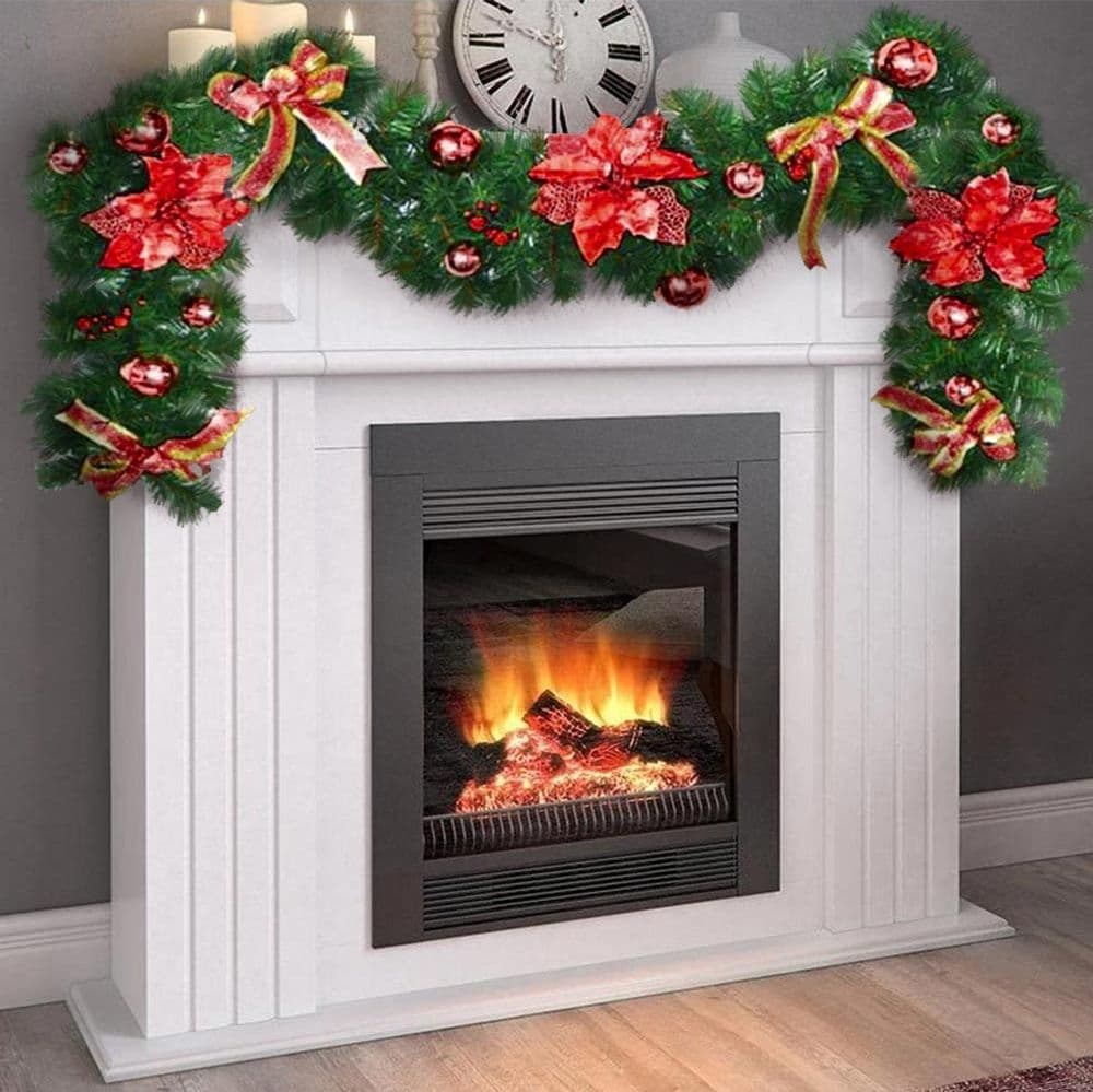 Ghirlanda-Natalizia-Stella-Natale-Fiori-Palline-Fiocchi-200cm-Decorazioni-Rosso