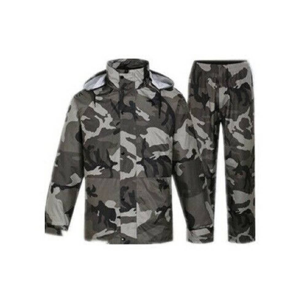 Giacca-Mantella-Pantaloni-Impermeabile-Mimetica-Pvc-Antipioggia-Cappuccio