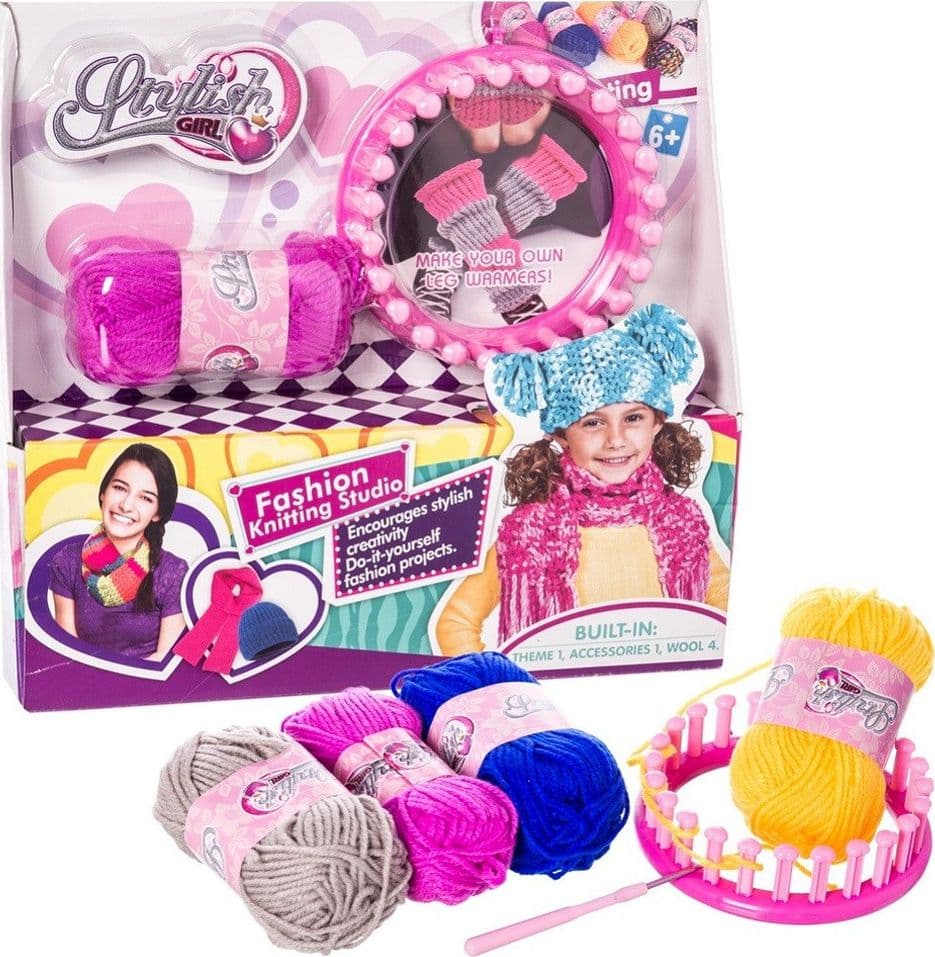 Giocattolo-Maglieria-Magica-Bambini-Telaio-Lavori-A-Maglia-4-Gomitoli-Colorati