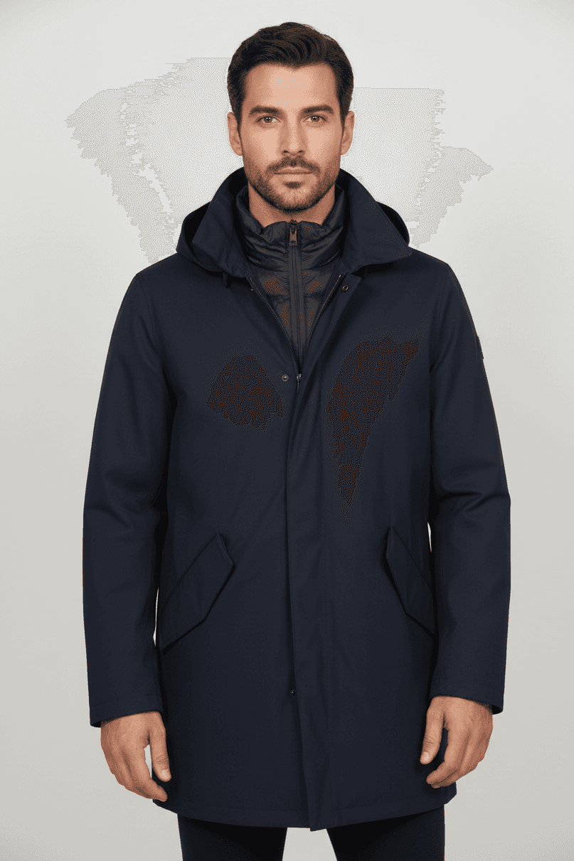 Giubbotto uomo People of Shibuya - 3/4 con cappuccio colore blu in Giacche Couture - Sestu, commercioVirtuoso.it